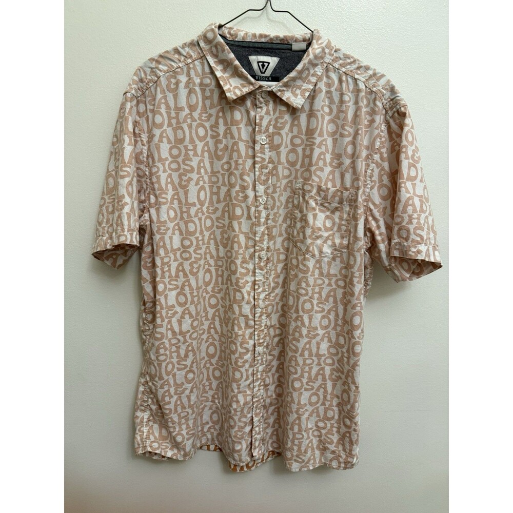 Vissla Aloha Adios Graphic Button Up Cotton Viscose Surfer Eco Reverse Printing